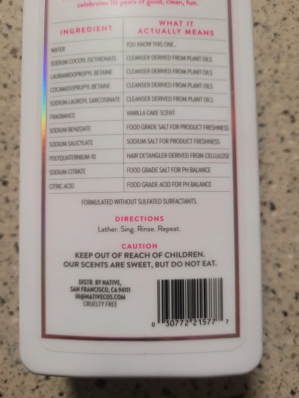Lot Of 2 Native Limited Edition Piece of Cake Shampoo & Conditioner 16.5 Oz Each